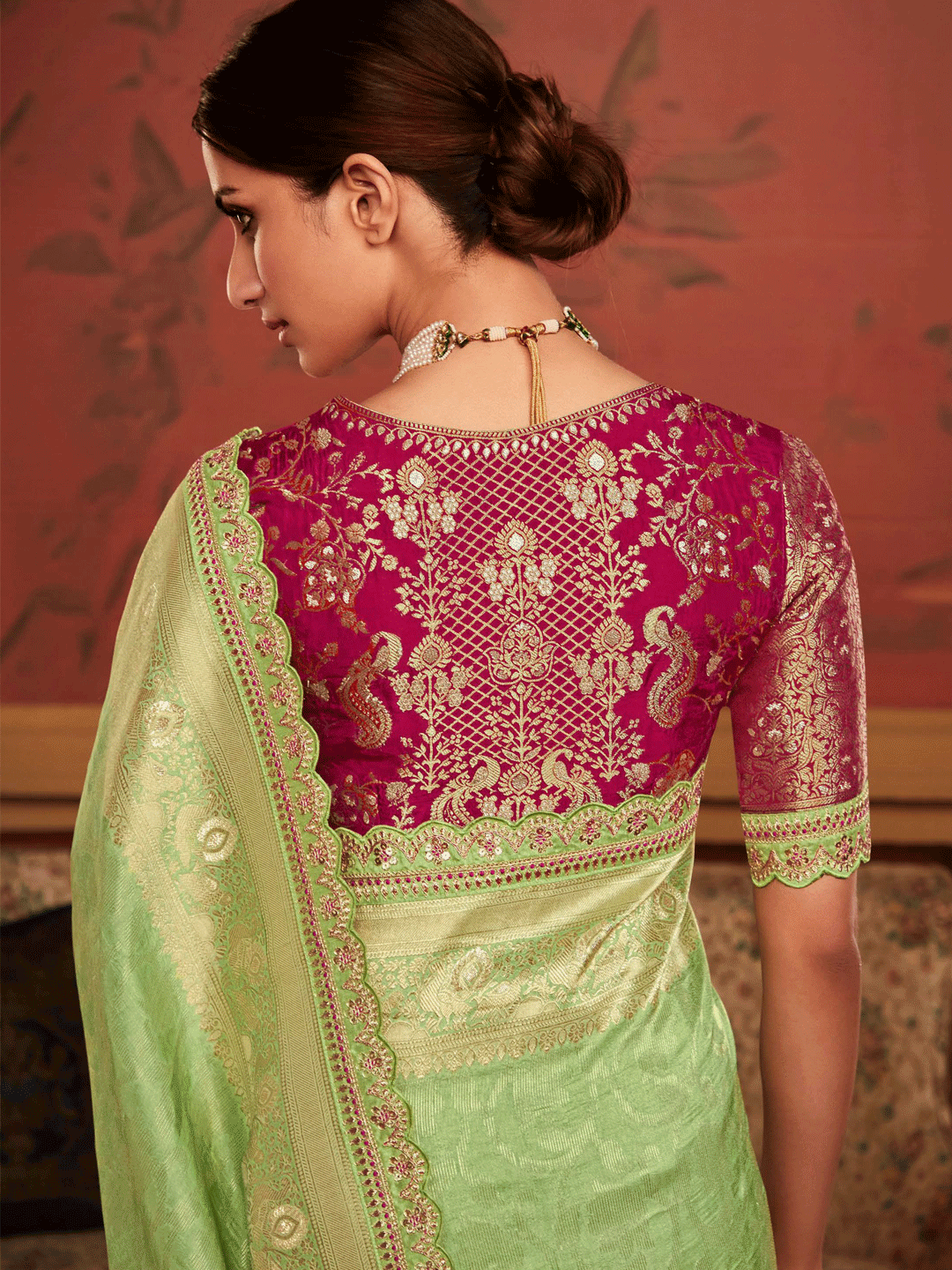 Embroidered Designer Pure Dola Silk Bridal Traditional Saree In Pink