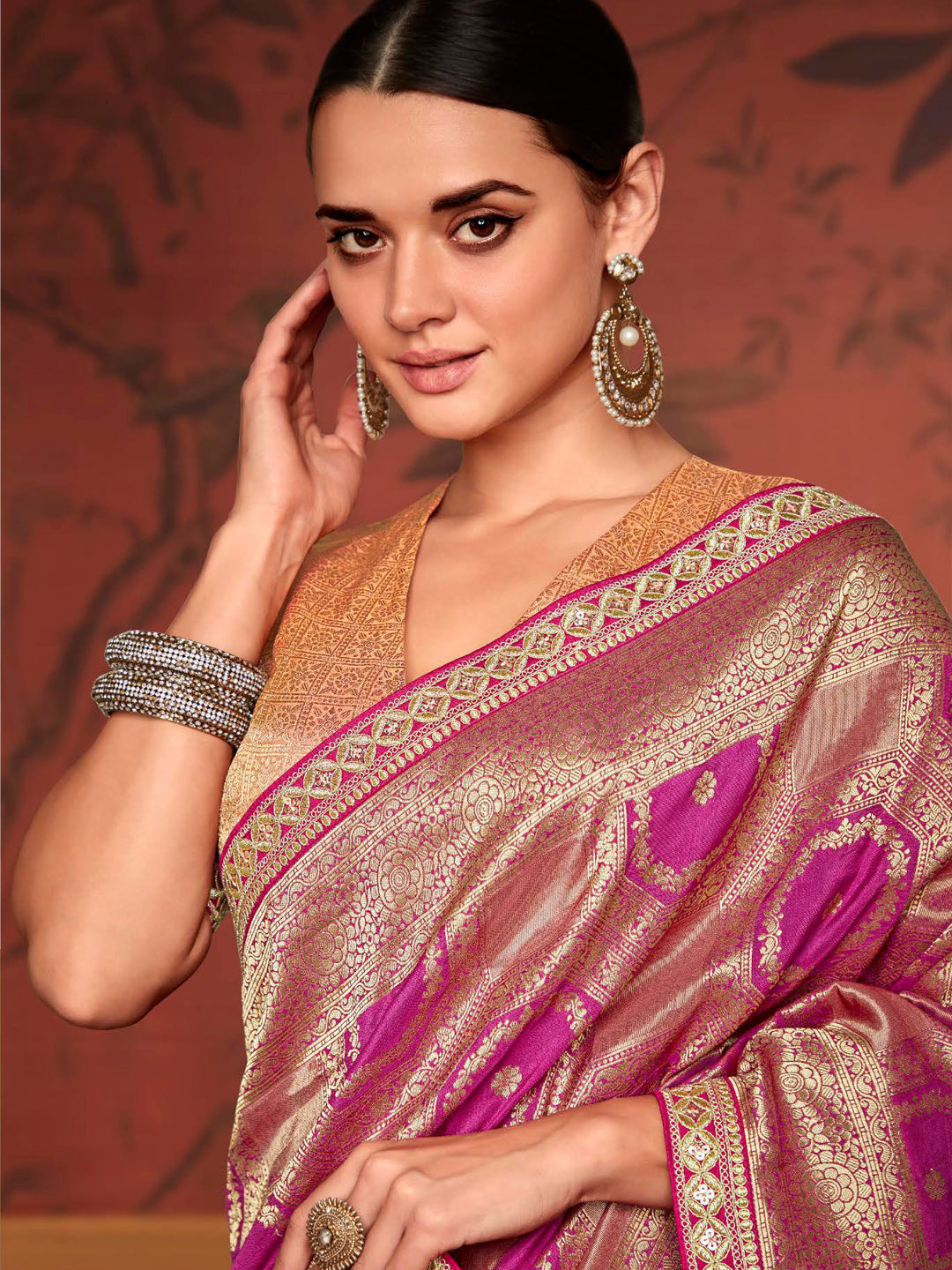 Embroidered Designer Pure Dola Silk Bridal Traditional Saree In Pink-81093
