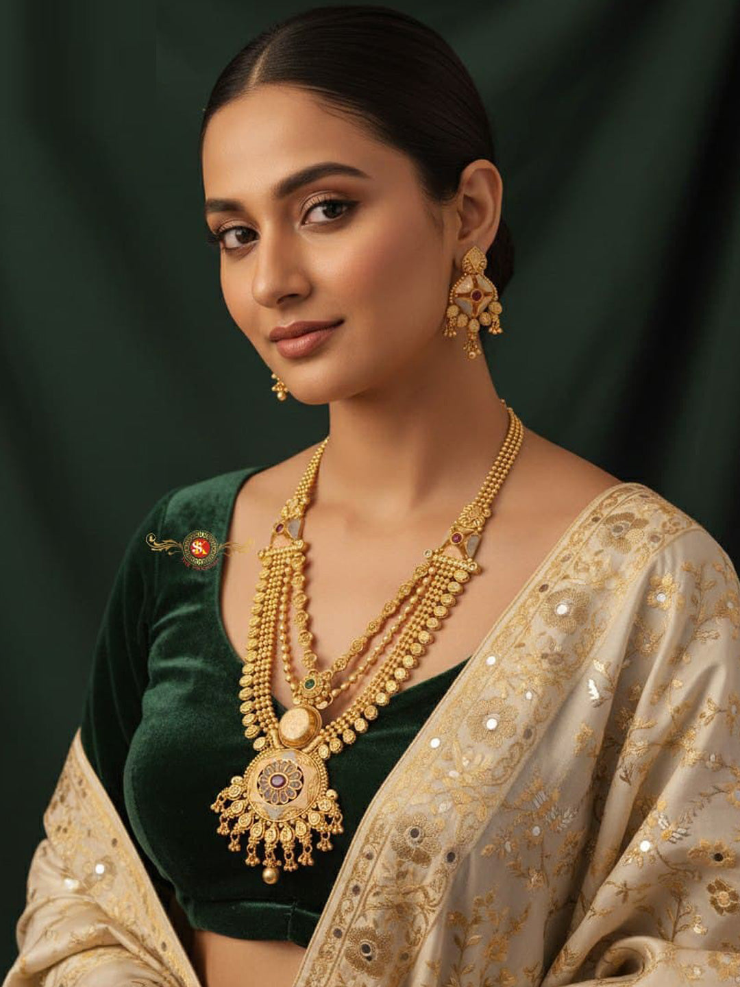 Women Antique Brass Kundan Rani Haar Necklace Jewelry Set -20199