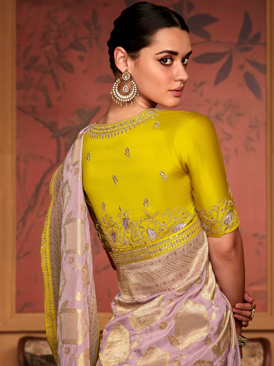 Embroidered Designer Pure Dola Silk Bridal Traditional Saree In Purple-81097