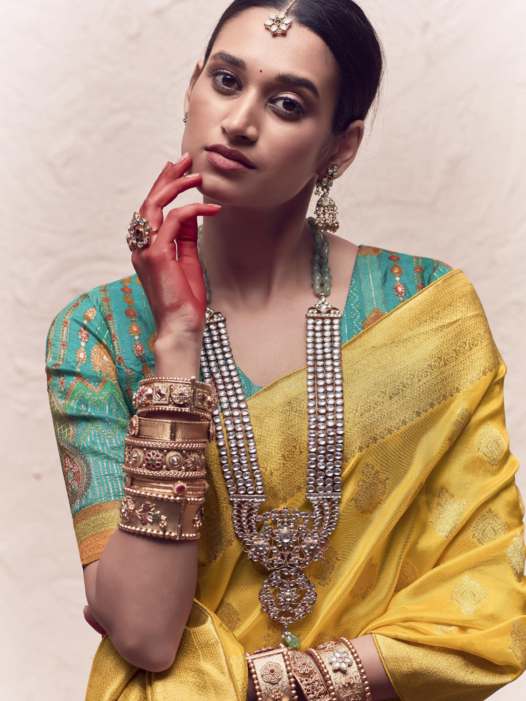 Heavy Viewing Designer Pure Crepe Dola Silk Bridal Traditional Saree In Yellow-81361