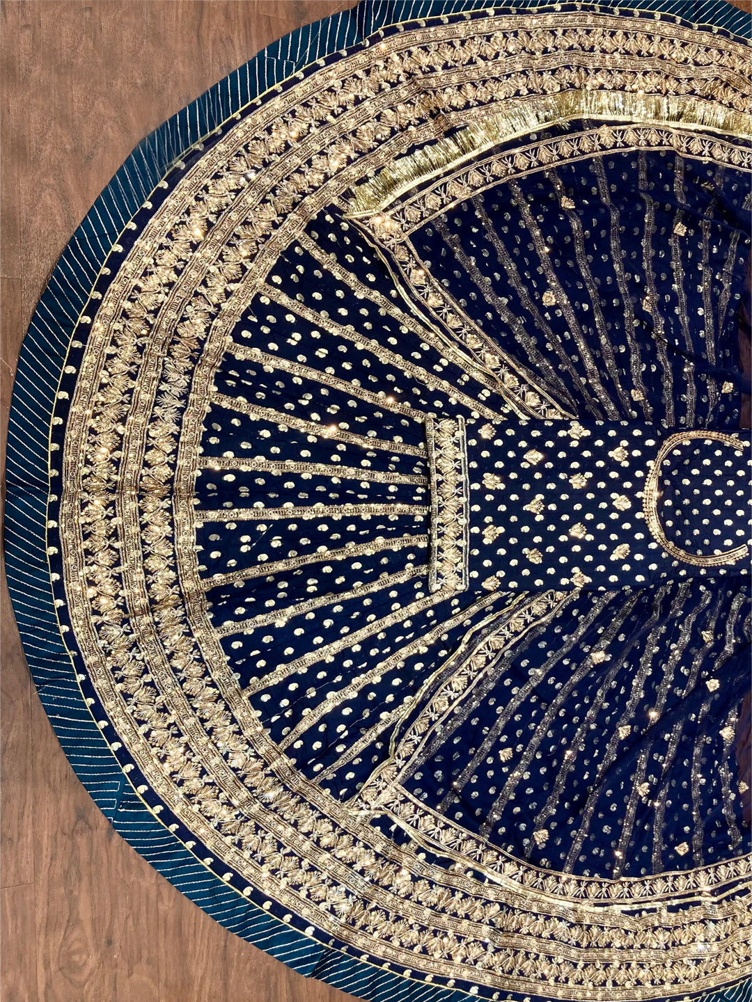 30 Kali Full Gher Banarasi Wedding Traditional Rajputi Poshak with Sequence Work In Blue color-81635