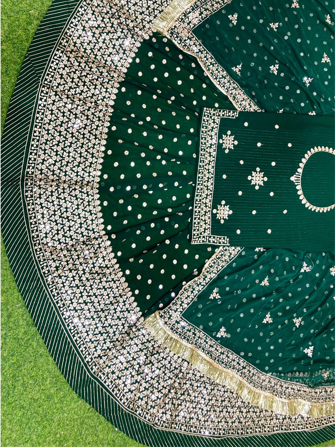 Tikki Sequence Blooming Georgette Traditional Full Gher Wedding Rajputi Poshak In Green Color-81935