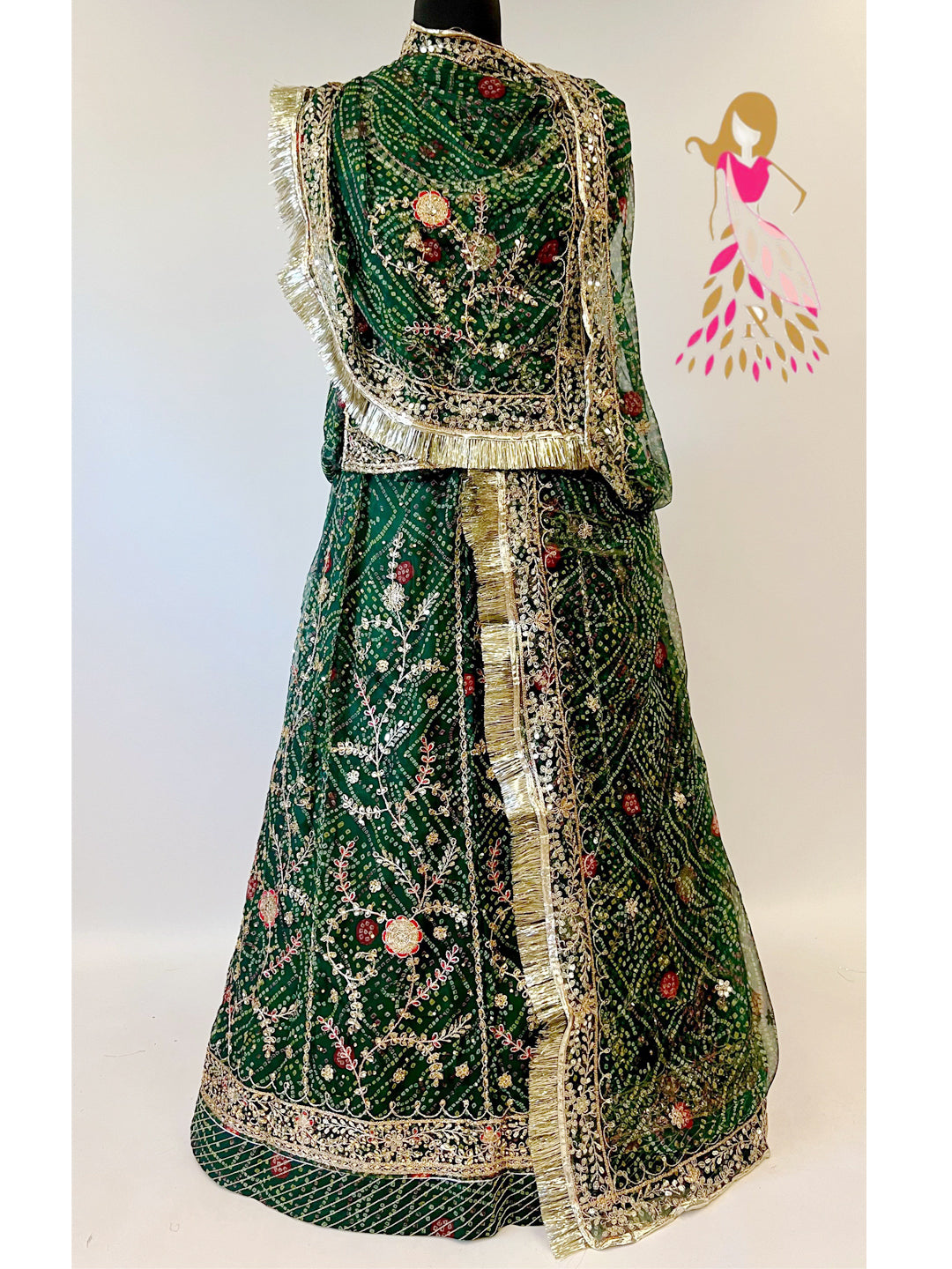 Georgette Bandhani Print Wedding Zari Diamond Work Rajputi Poshak In Green Colour-82143