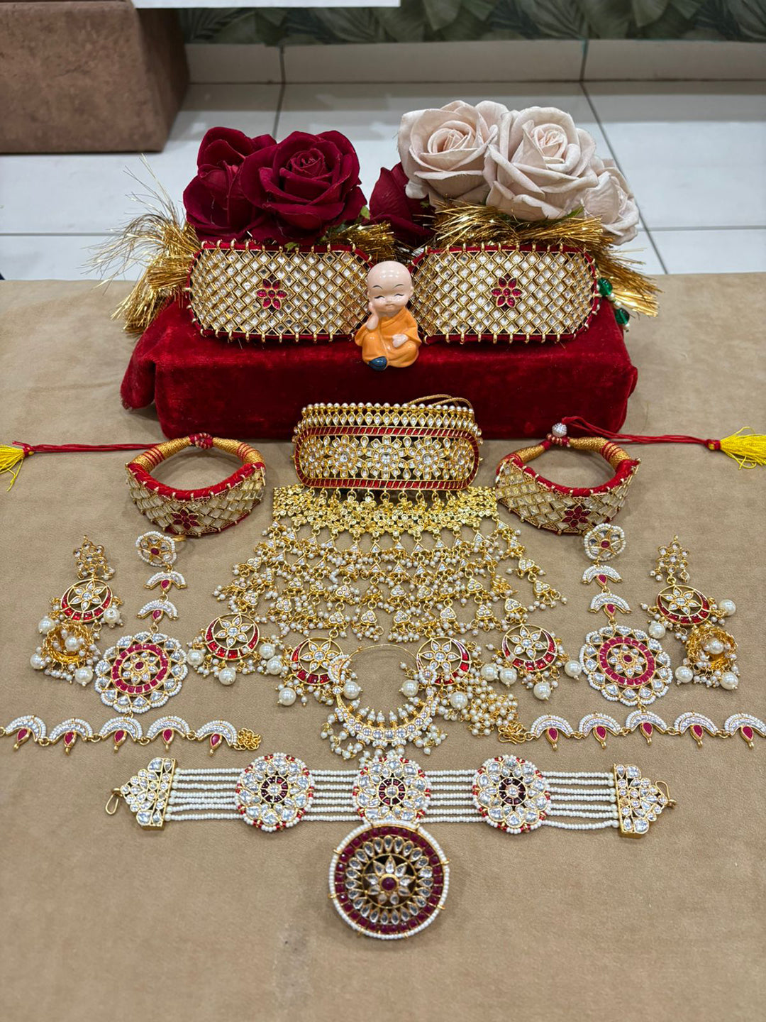 Rajwadi Kundan Gold Jewellery Rajputi Combo Set-301094