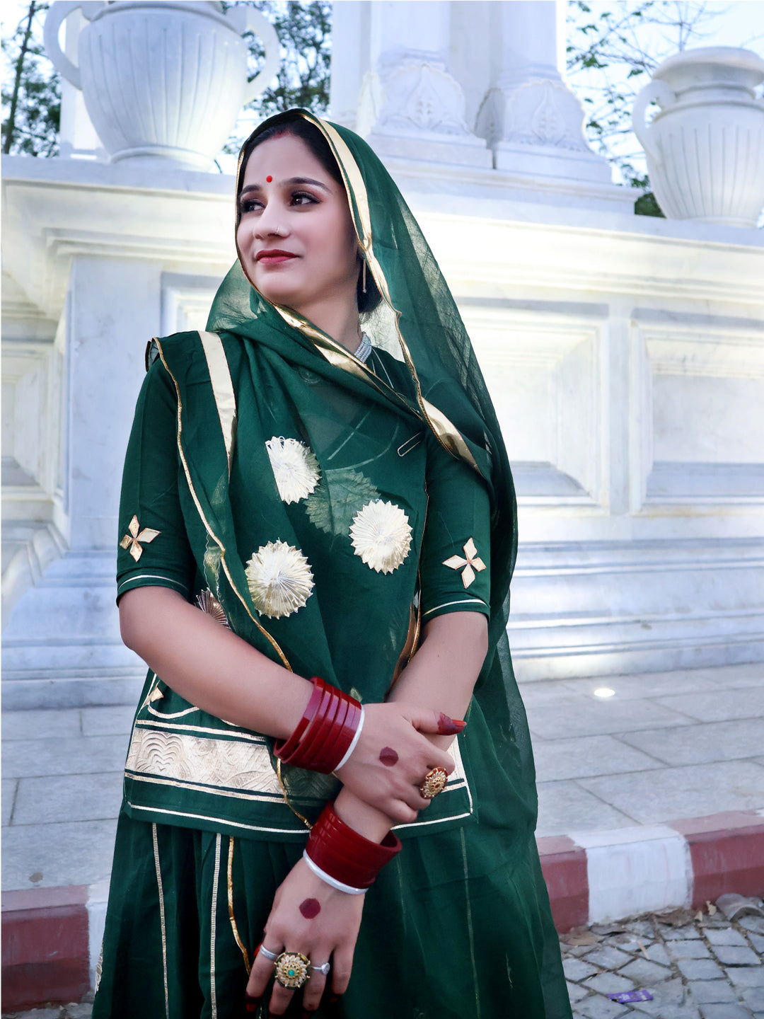 Cotton Daily Wear Aari Tari Work Rajputi Poshak in Green color-60992
