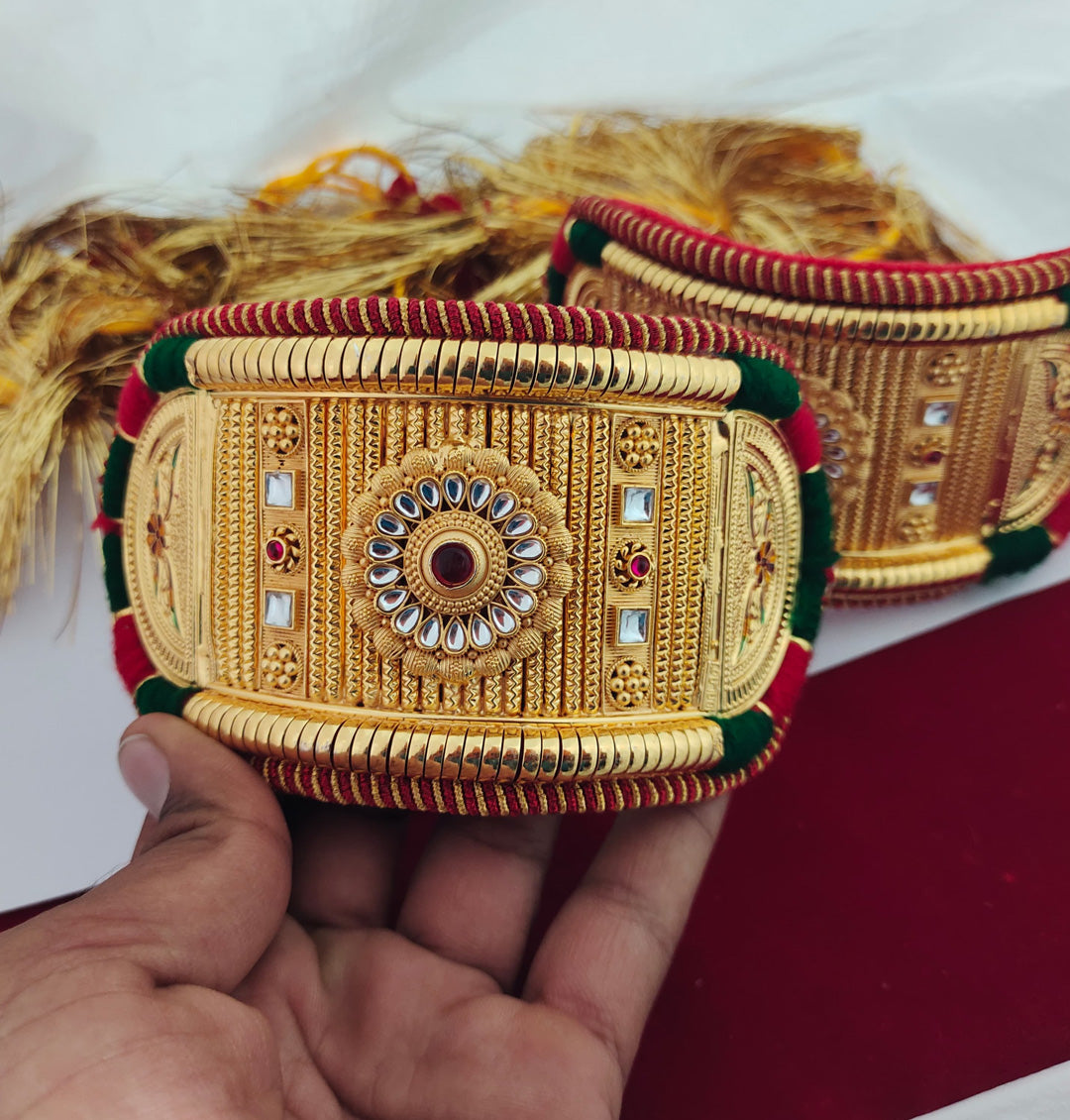 Traditional High Quality Rajputi Kundan Bajuband Set With Loom-301125