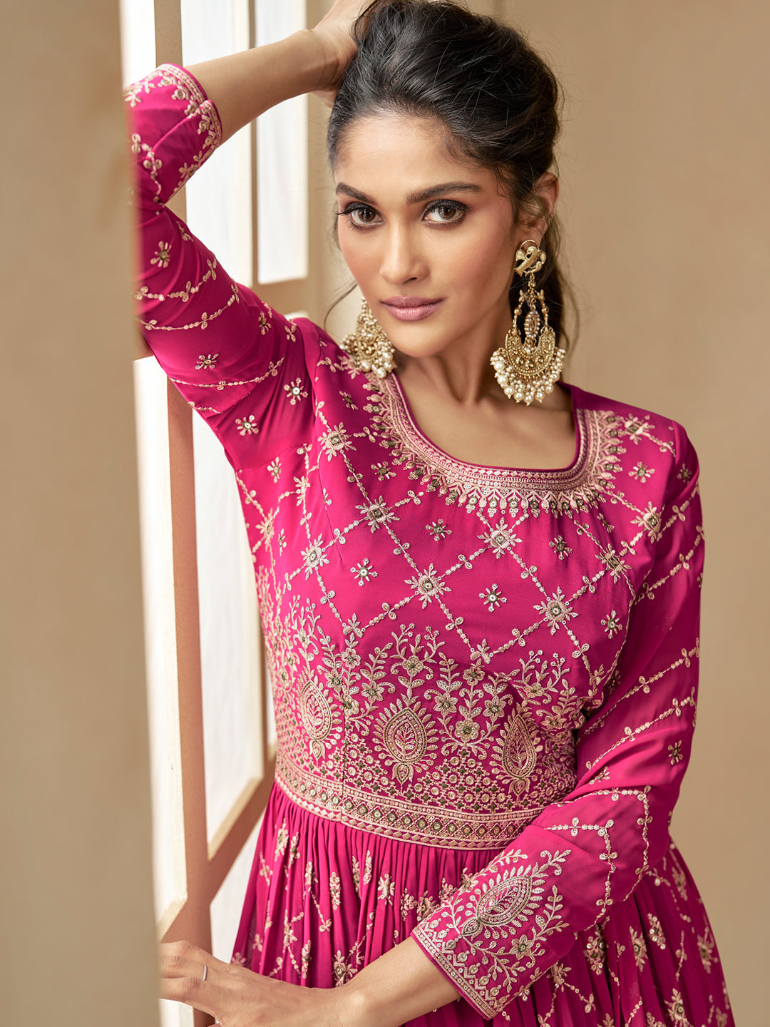 Embroidered Georgette Free Size Sharara style Salwar Kameez in Pink Color-71045