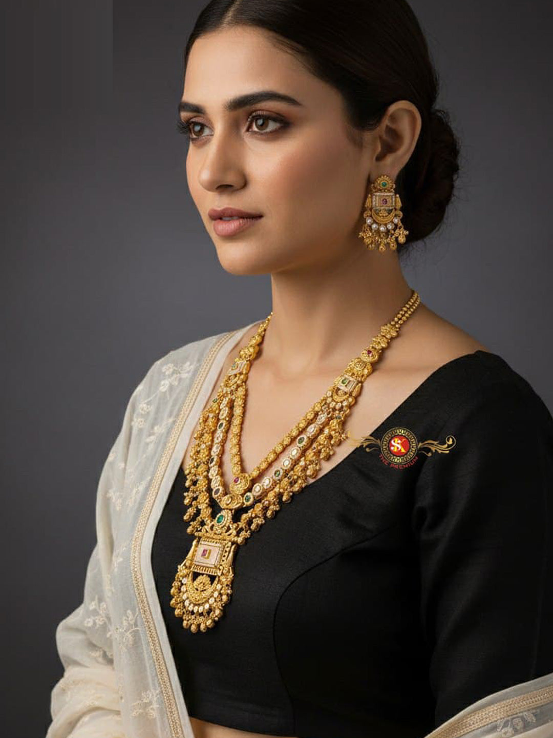 Women Antique Brass Kundan Rani Haar Necklace Jewelry Set -20203