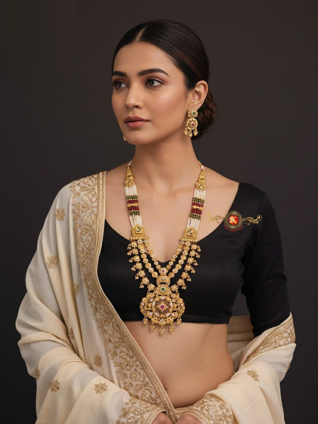 Women Antique Brass Kundan Rani Haar Necklace Jewelry Set -20204