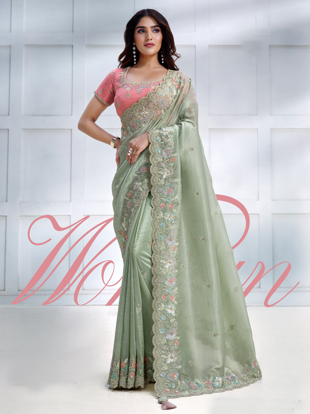 Embroidered Silk Traditional Partywear Saree In Green Color 81784 Saundaryam Fashions