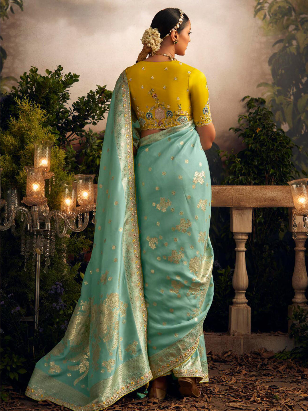 Embroidered Pure Viscose Dola Silk Traditional Bridal Saree In Blue Color-81675