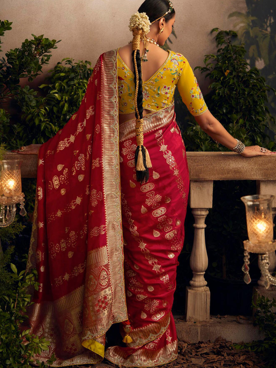 Embroidered Pure Viscose Dola Silk Traditional Bridal Saree In Red Color-81676