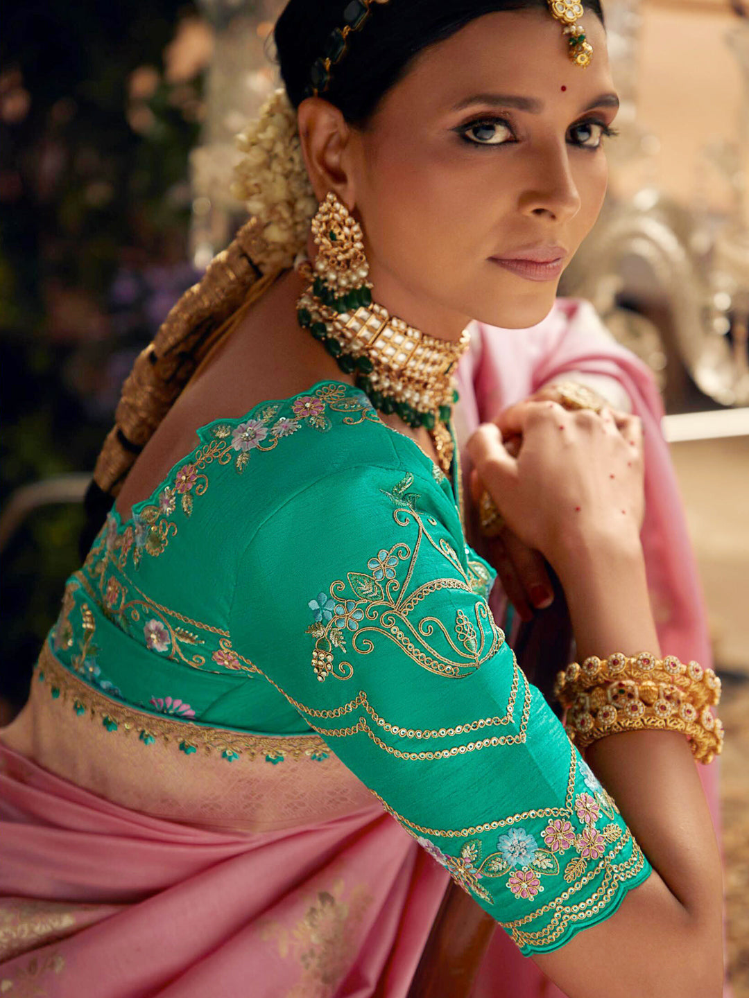 Embroidered Pure Viscose Dola Silk Traditional Bridal Saree In Pink Color-81679