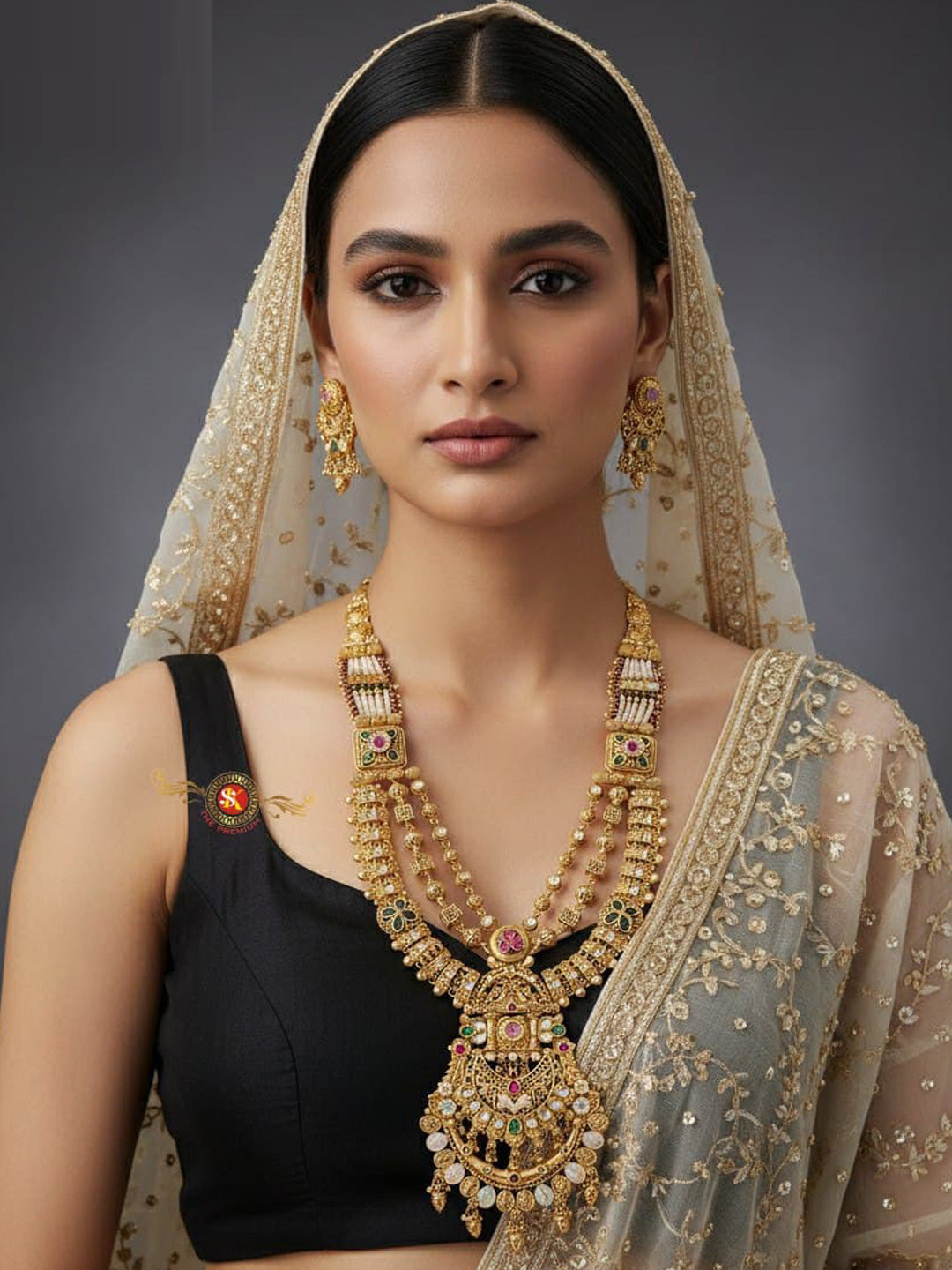 Women Antique Brass Kundan Rani Haar Necklace Jewelry Set -20208