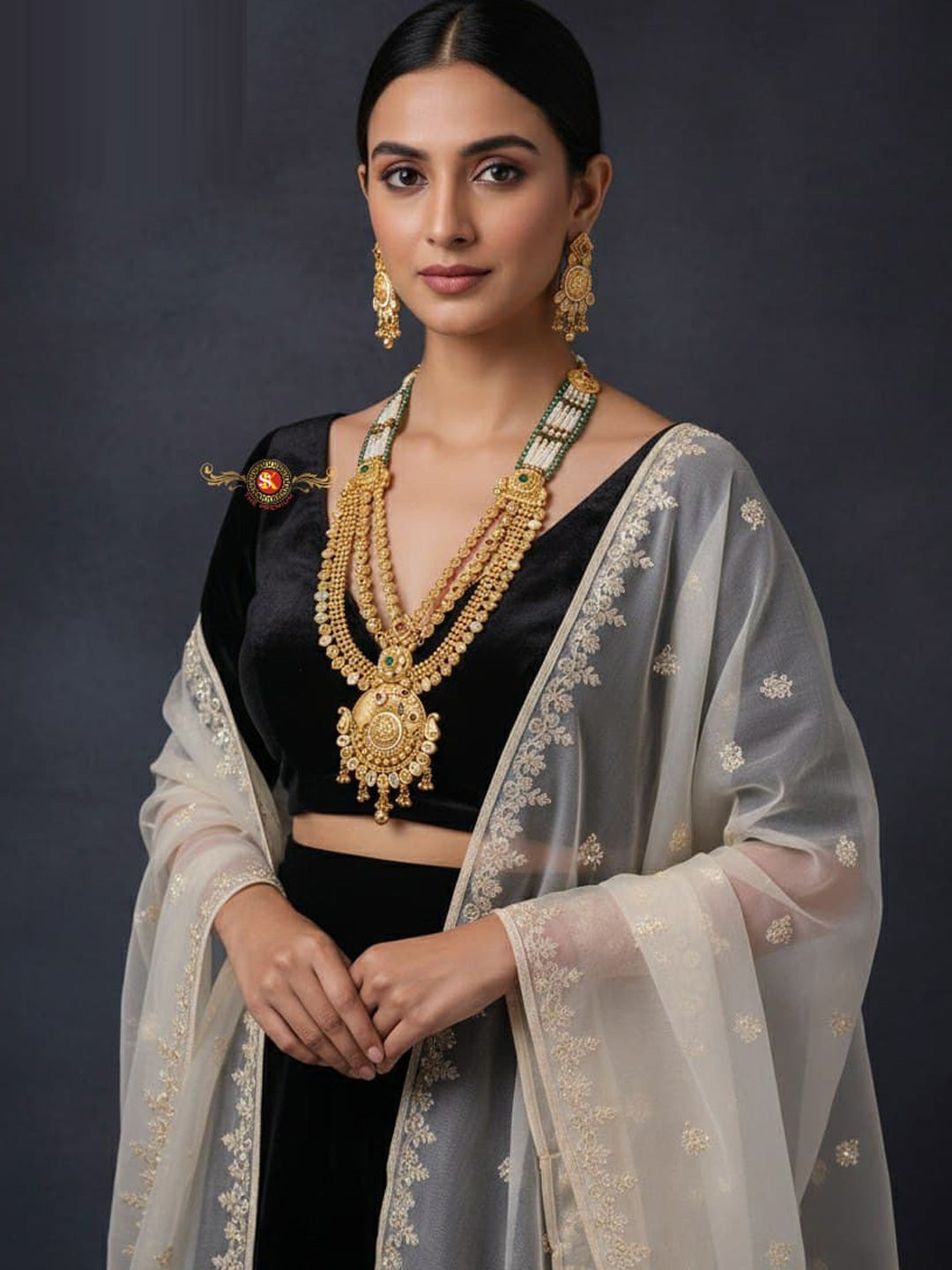 Women Antique Brass Kundan Rani Haar Necklace Jewelry Set -20210