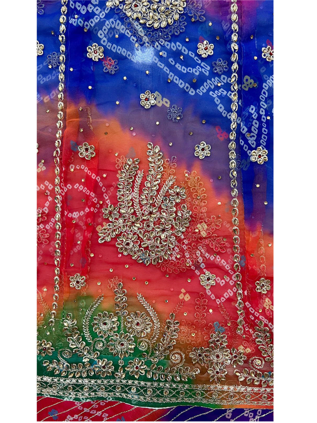 Bandhani Print Pachrangi Festive Zari Kundan Work Rajputi Poshak In Multicolour Colour-61021