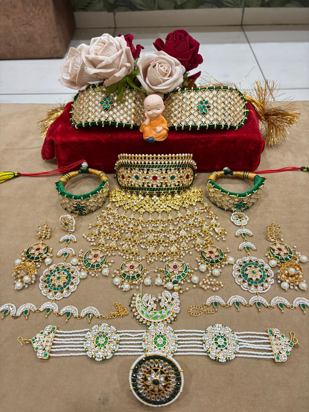 Rajwadi Kundan Gold Jewellery Rajputi Combo Set-301095