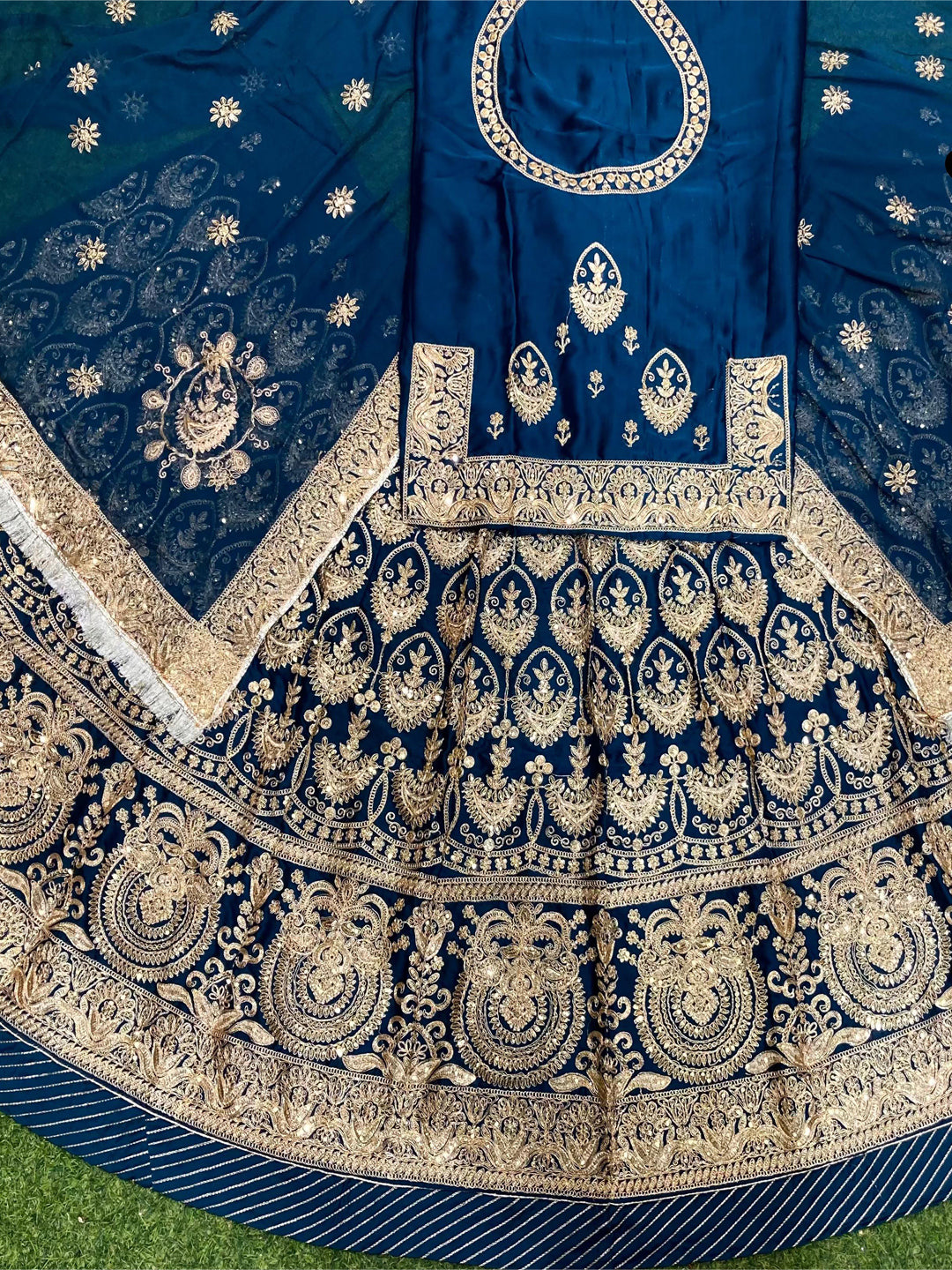 Bamber Satin Wedding Party Wear Traditional Rajputi Poshak with Zari work In Blue color-82136