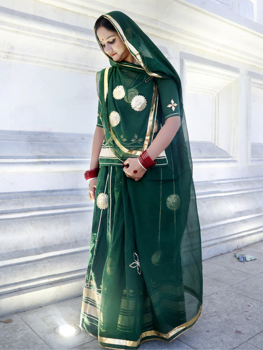 Cotton Daily Wear Aari Tari Work Rajputi Poshak in Green color-60992