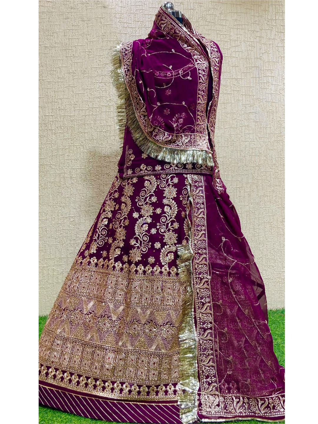 Half Pure Mehendi Sangeet Fancy Zari Work Rajputi Poshak In Purple Colour-81381