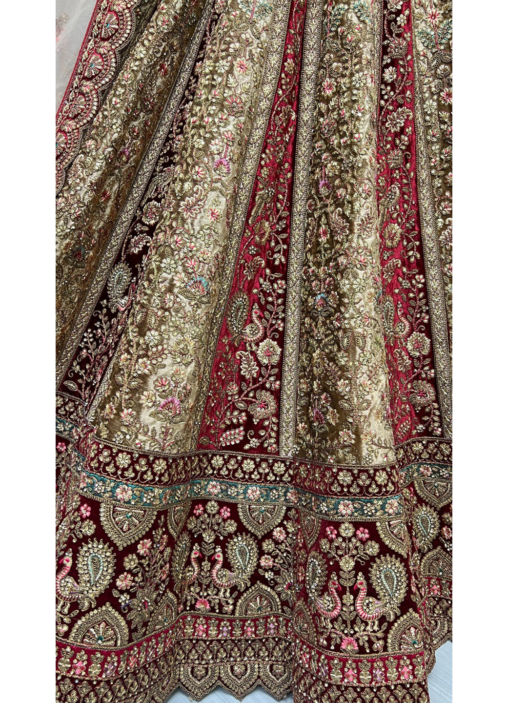 Embroidered Velvet Bridal Lehenga with Double Chunni in Multicolor-81812