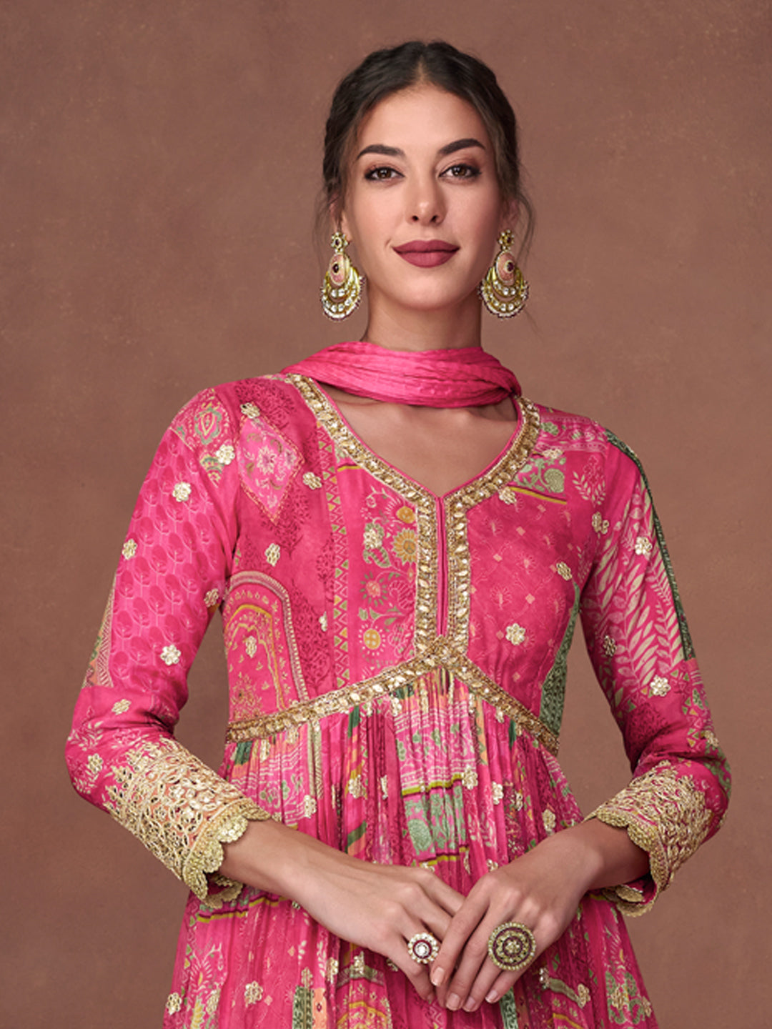 Sequence Pure Organza Silk Free Size Gown style Salwar Kameez in Pink-71040