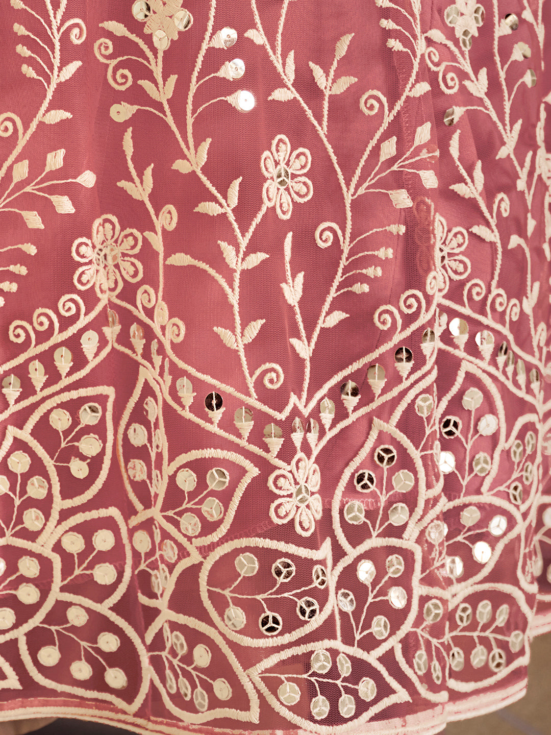 Embroidered Net Bollywood Floor Length Semi Stitched Salwar Kameez in Pink Color-81347