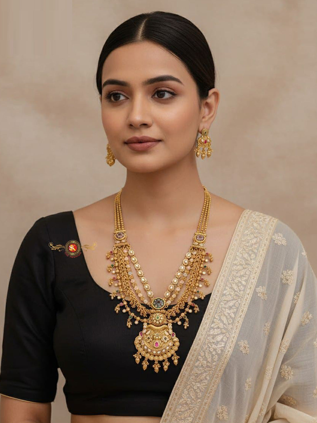 Women Antique Brass Kundan Rani Haar Necklace Jewelry Set -20213