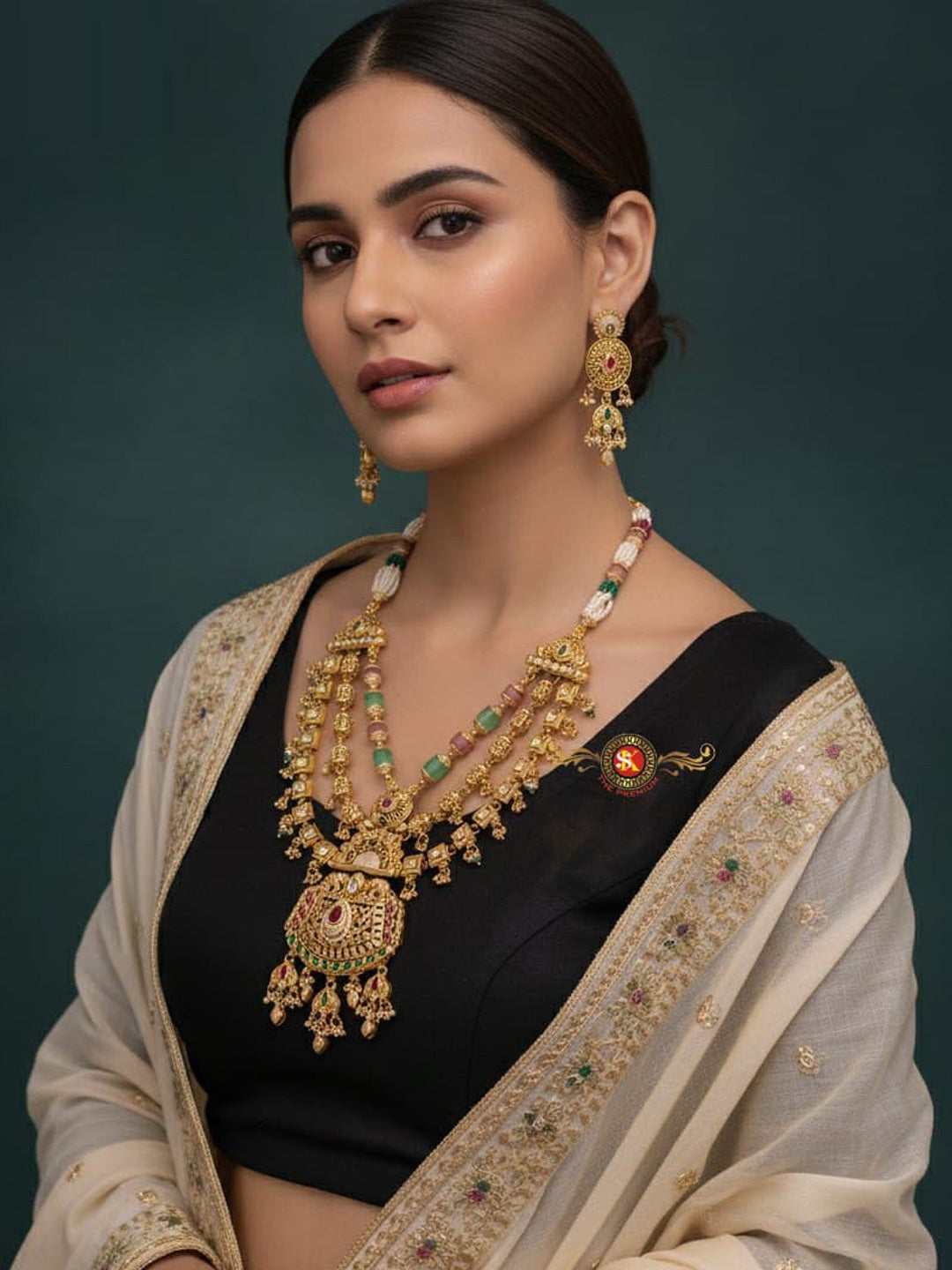 Women Antique Brass Kundan Rani Haar Necklace Jewelry Set -20216