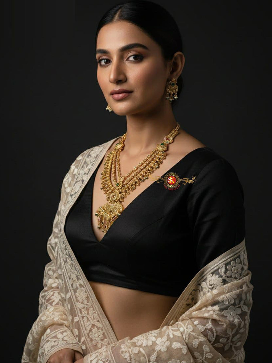 Women Antique Brass Kundan Rani Haar Necklace Jewelry Set -20220