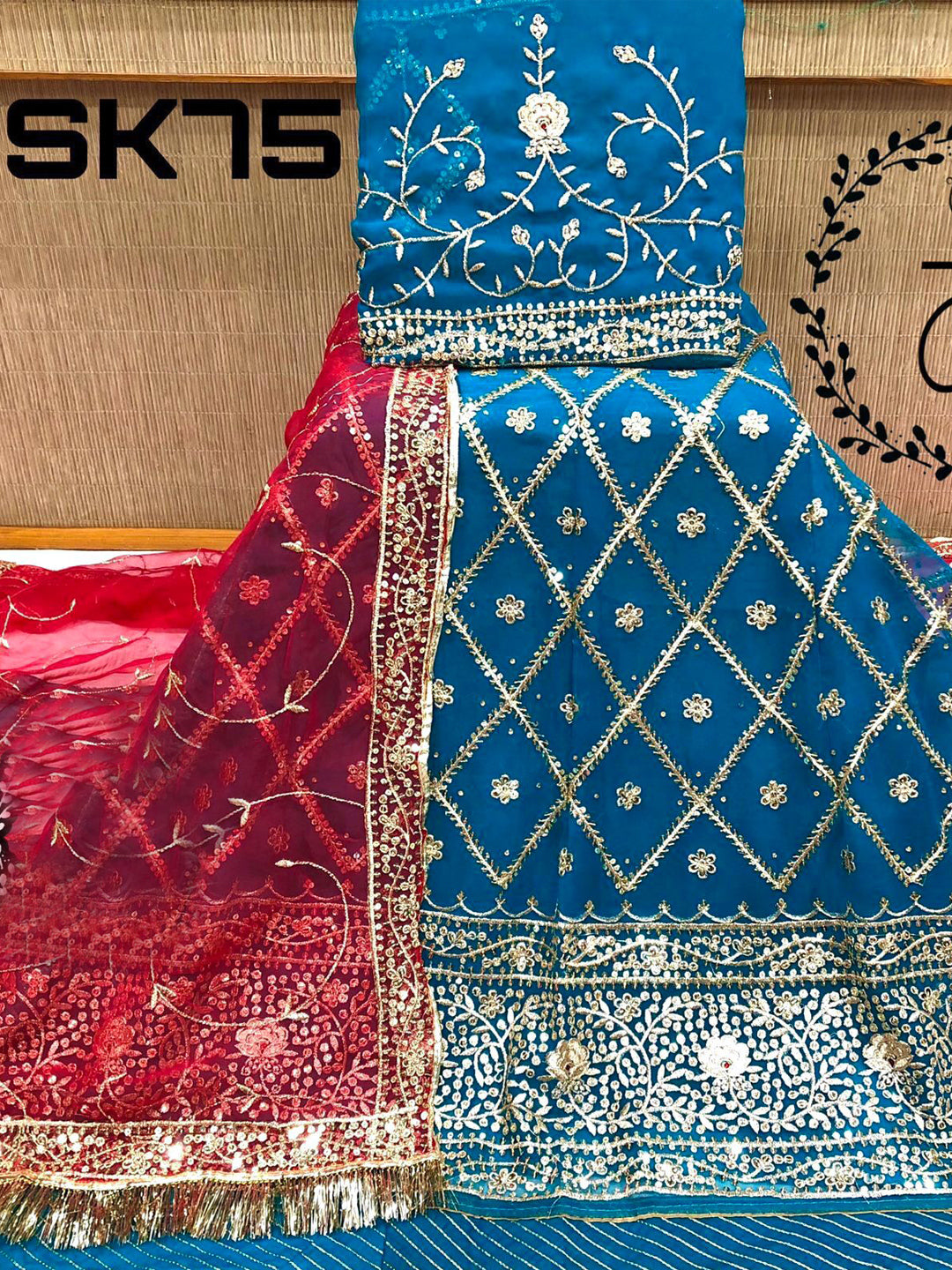 Zari Work Contrast Half pure Rajputi Poshak In Blue Color 60983 Saundaryam Fashions