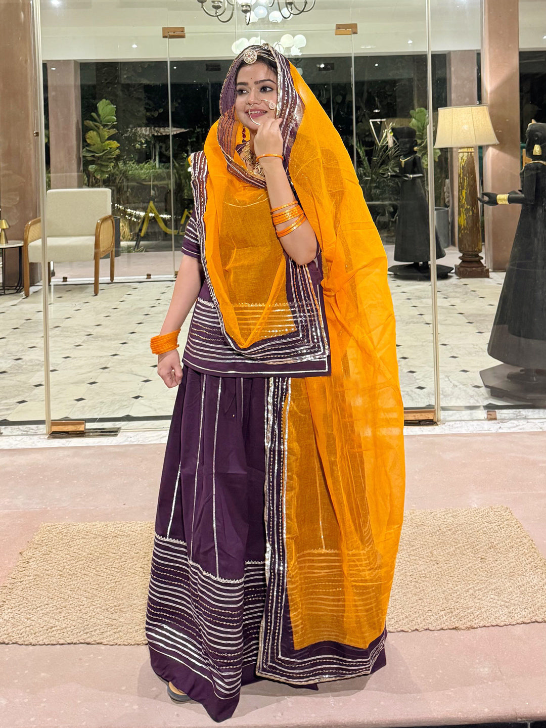 Cotton Gujarati Pattern Dandiya Rai Bandhej Print Un-Stitched Rajputi Poshak in Purple color-81375