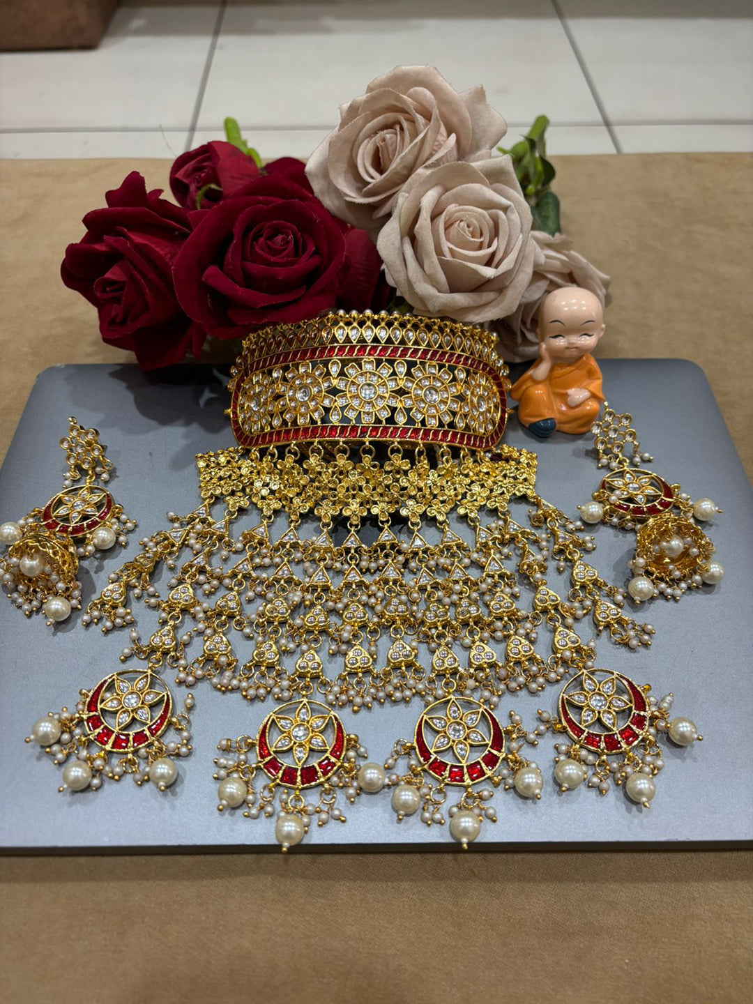 Rajwadi Kundan Gold Jewellery Rajputi Aad Set-301104