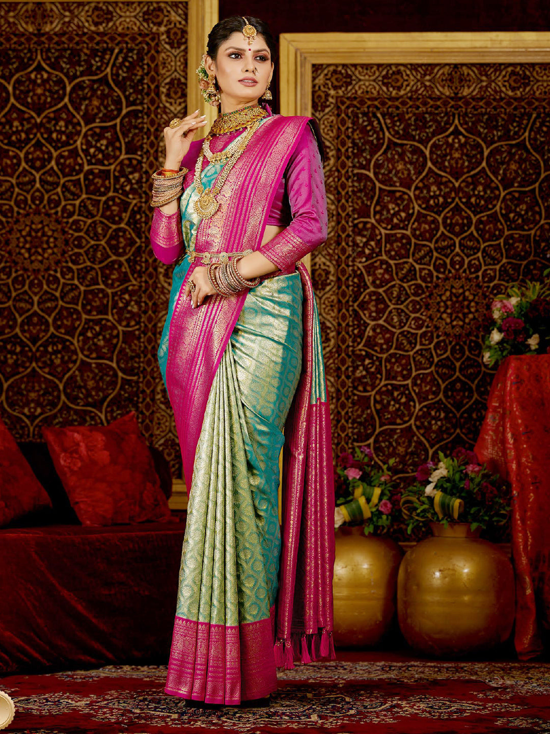 Weaving Pure Kanjivaram Soft Silk Rich Pallu Traditional Saree In Blue Color-81367