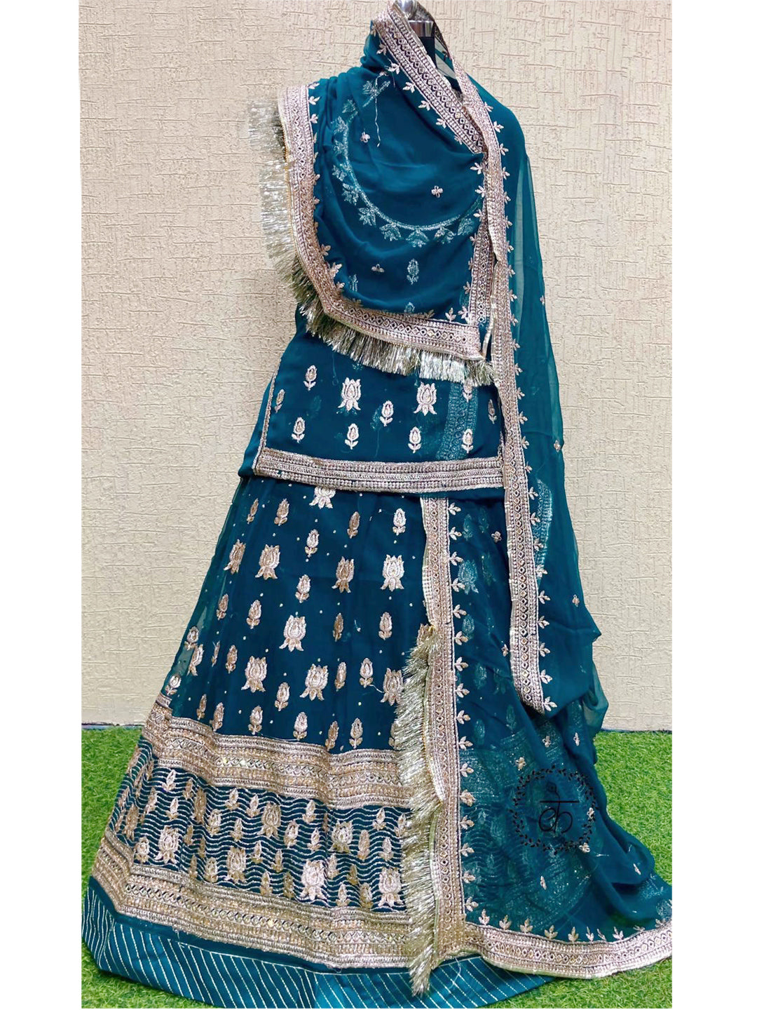 Half Pure Festive Zari Work Rajputi Poshak In Blue Colour-60994