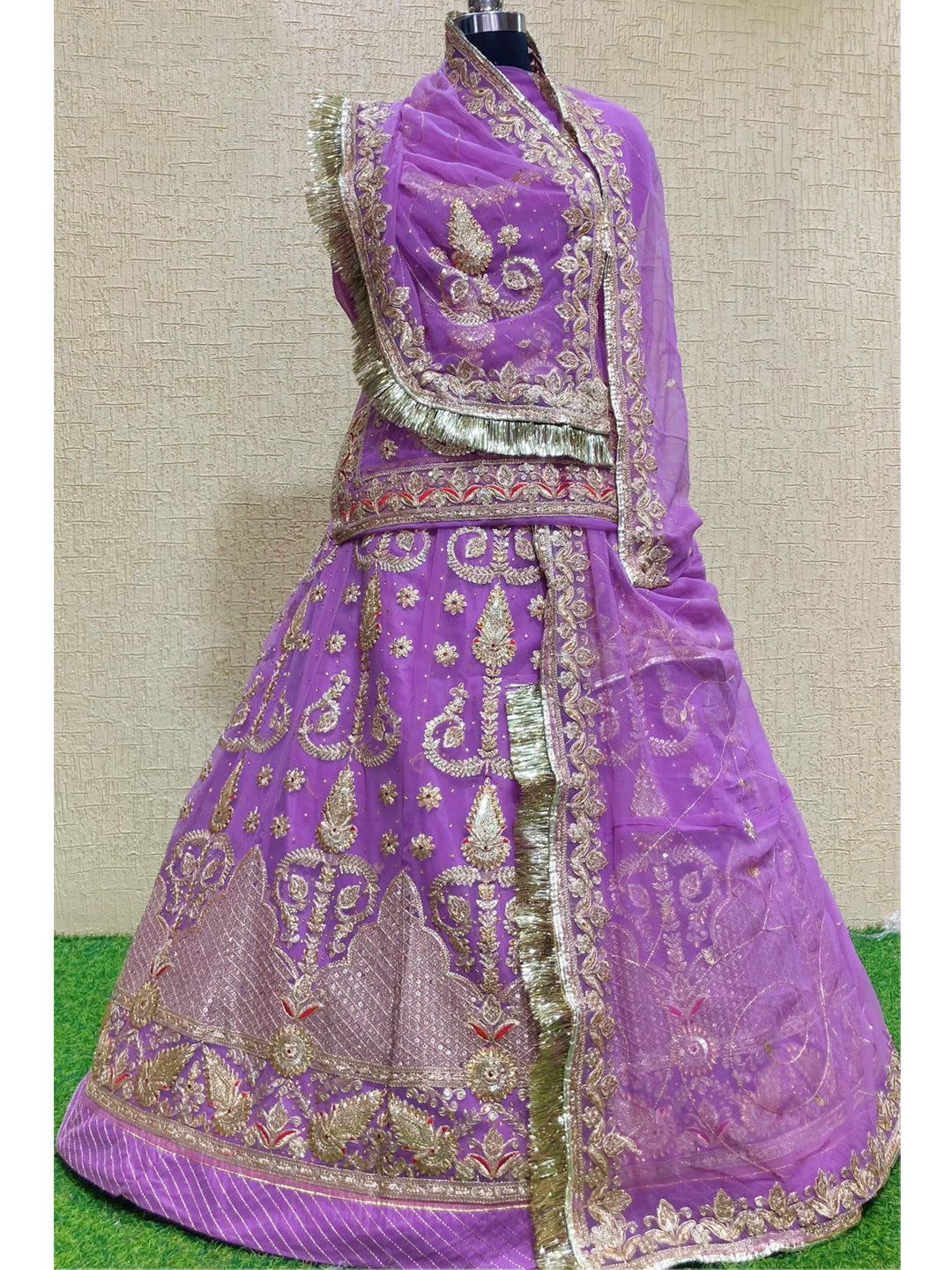 Half Pure Wedding Sangeet Kundan work Rajputi Poshak In Pink Colour-61005