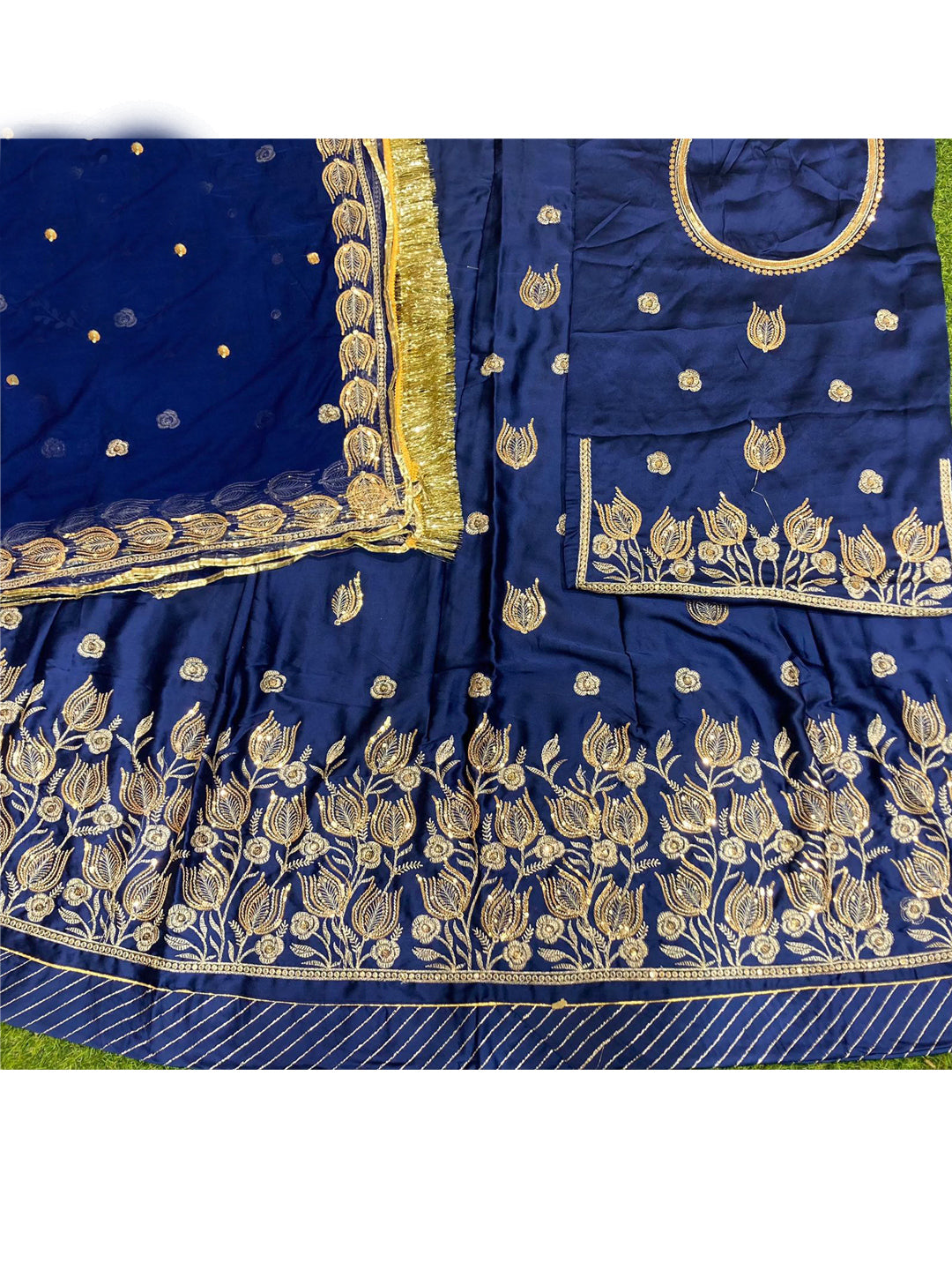 Satin Festive wedding Sequence Work Rajputi Poshak In Blue Color-61135