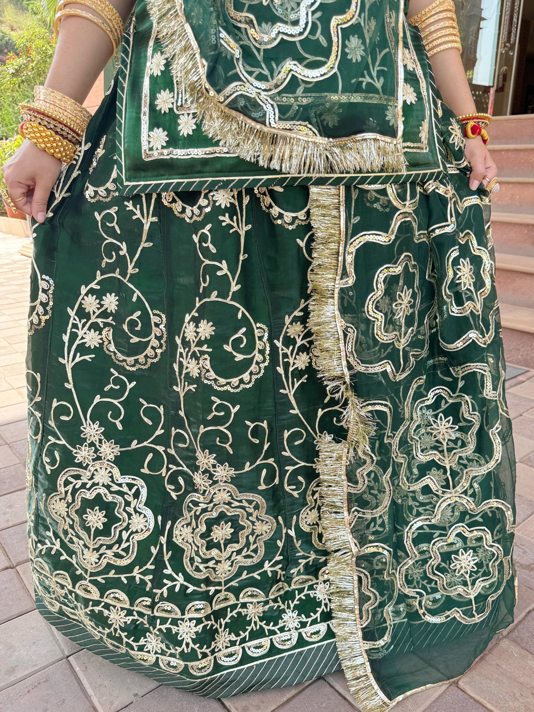 Dark Tissue Fabric PartyWear Sequence Work Rajputi Poshak In Green Colour-81154