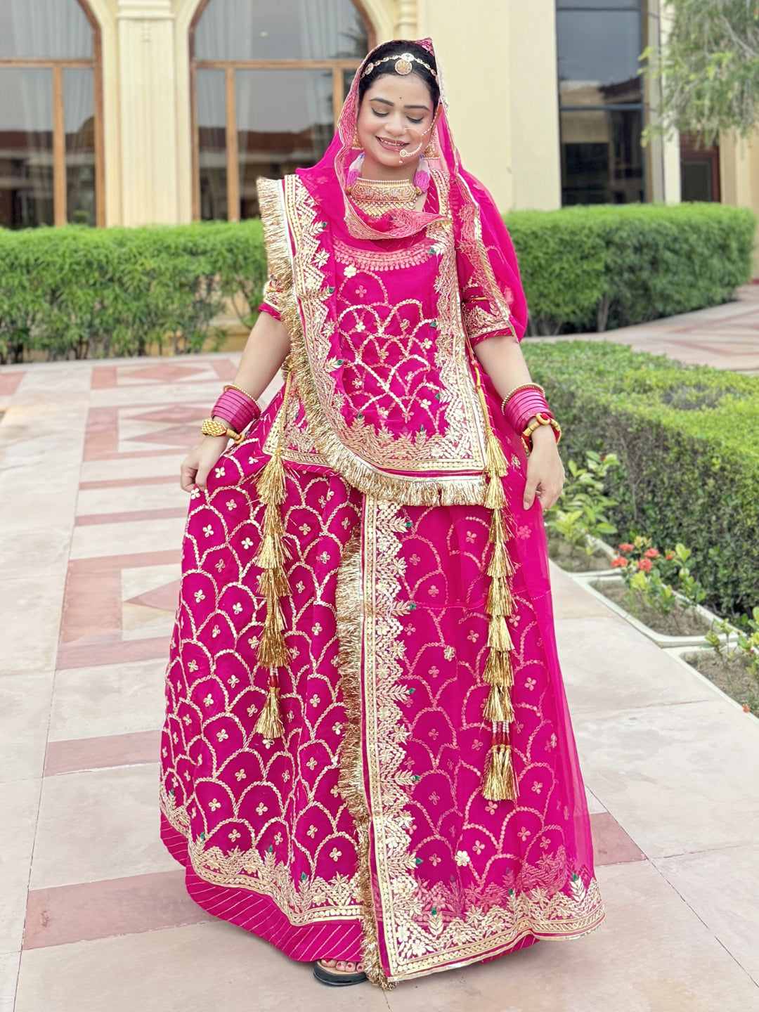 ThakurJi Pure Bridel and Karwa chauth special Gota Patti Work Rajputi Poshak in Pink color-61062