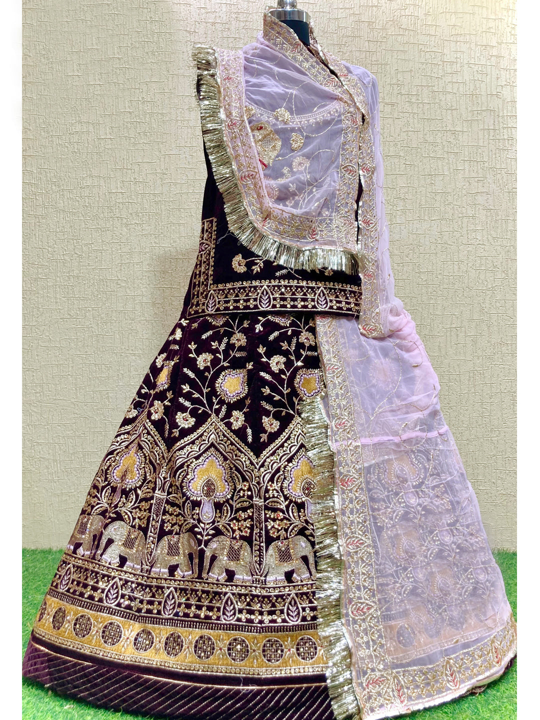 Velvet and Humarai Pure Wedding Sangeet Zari Work Rajputi Poshak In Wine Color-61142