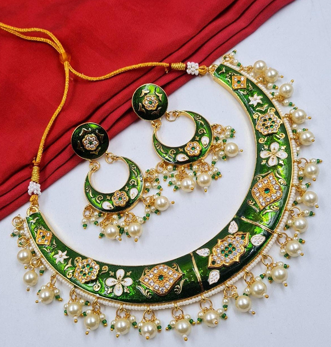 Macro Polish AD HD Stone light weight Rajputi Neclace Set-91216