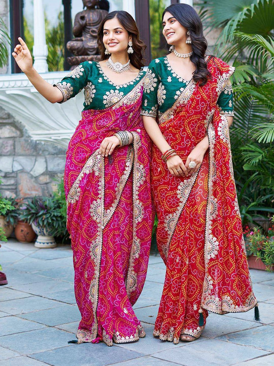 Georgette with Bandhej Printed Sequence work Saree in Pink color-41024