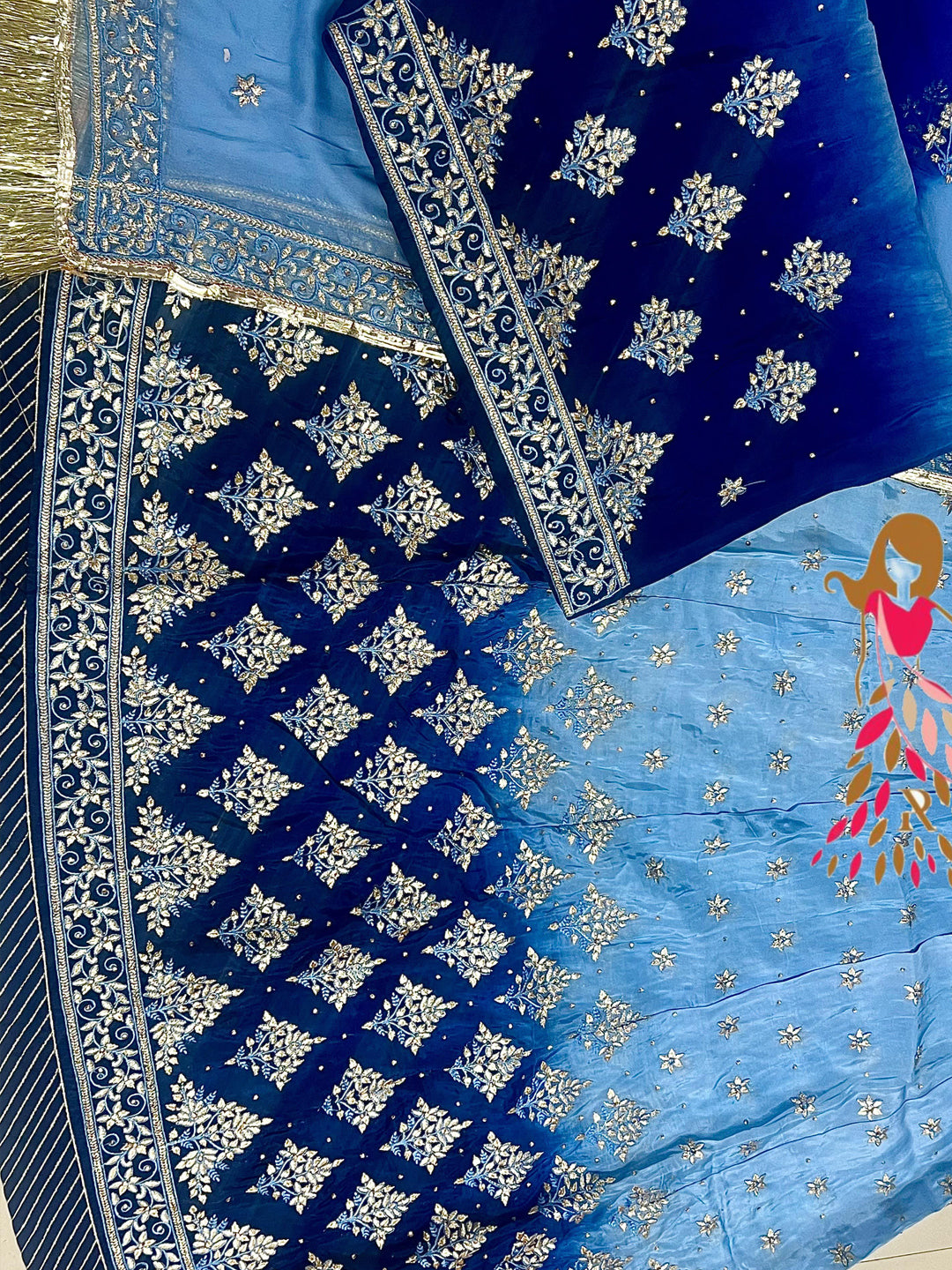 Antique jari Pure Shaded Upada Silk Rajputi Poshak In Blue Color-81766