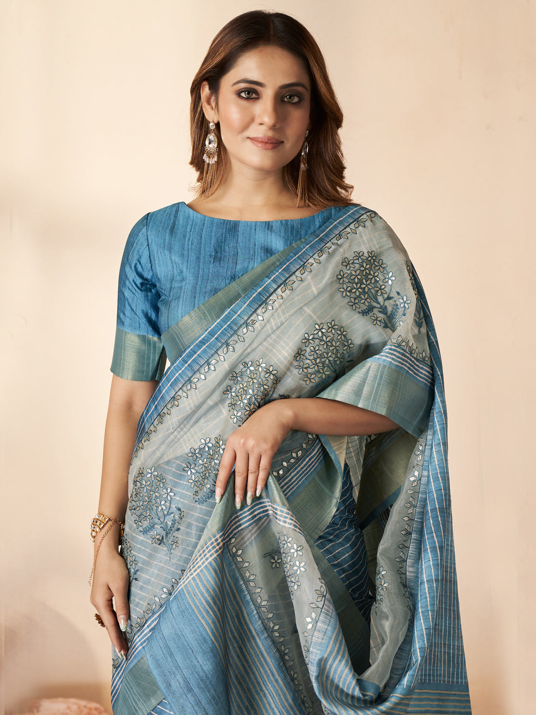 Jari Bhagalpuri Silk Traditional Saree In Gray-81499