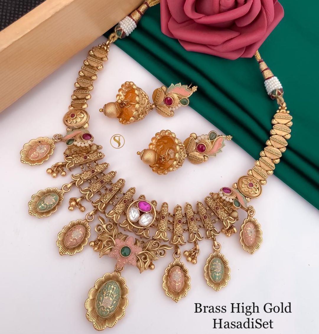 Antique Brass High Gold Combo Jewellery Set-81233