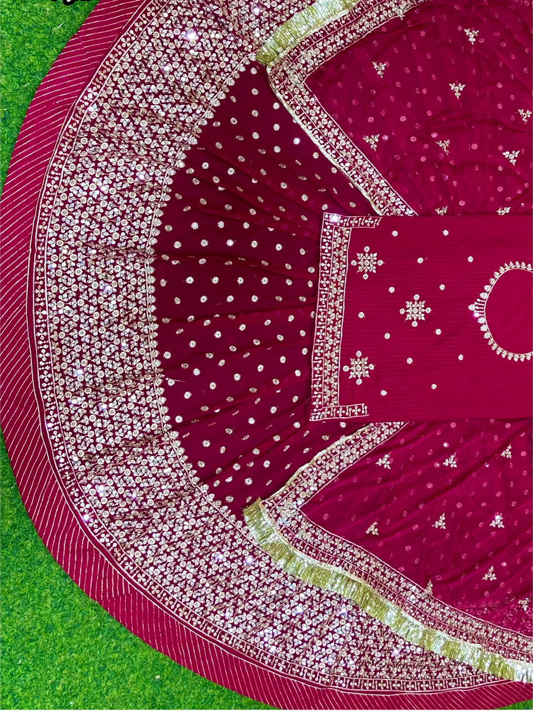 Tikki Sequence Blooming Georgette Traditional Full Gher Wedding Rajputi Poshak In cherry Color-81939
