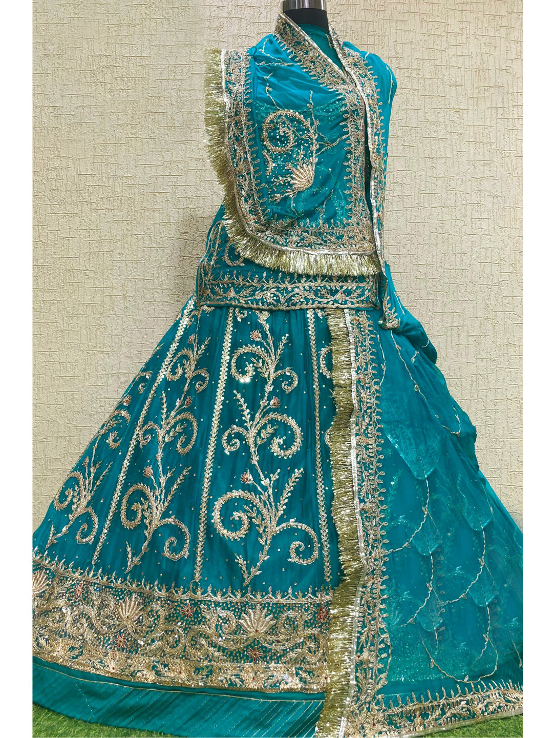 Humrahi Pure Wedding Sangeet Gota Patti Work Rajputi Poshak In Blue Colour-61077