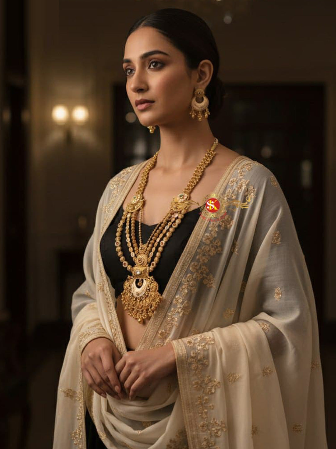 Women Antique Brass Kundan Rani Haar Necklace Jewelry Set -20232