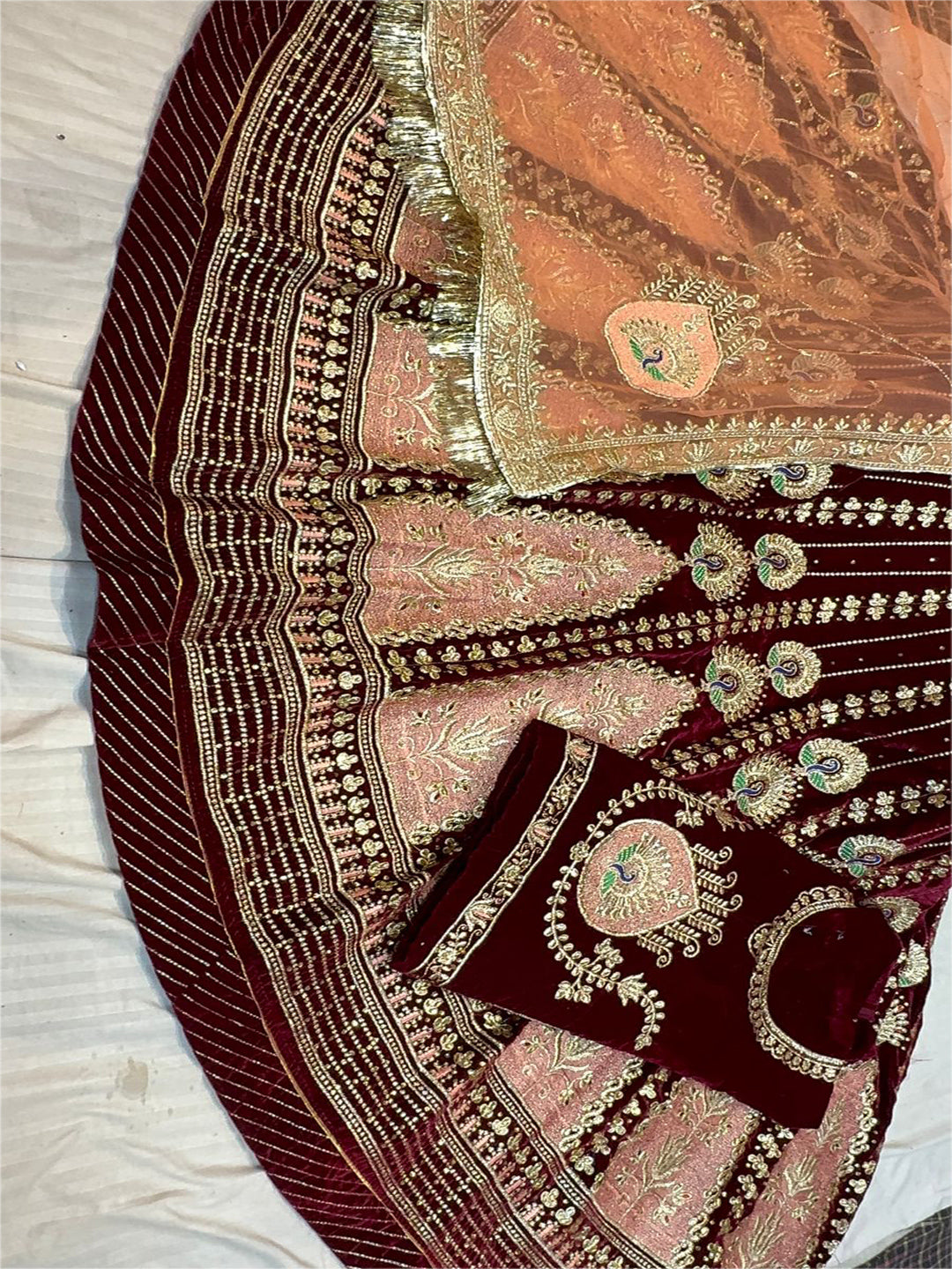 Velvet Humrahi Pure Wedding Sangeet Codding Jari work Rajputi Poshak In Brown Colour